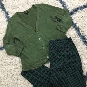 Talbots Green 3/4 Sleeve Cardigan Sz Petite L